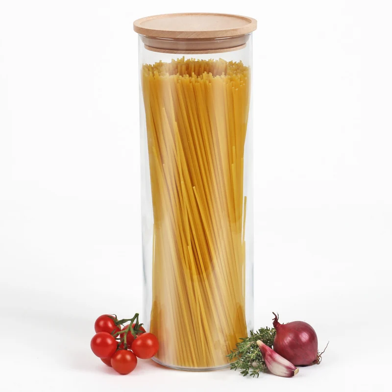 Spaghettiglas, Vorratsglas mit Holzdeckel, stapelbar, 2000 ml