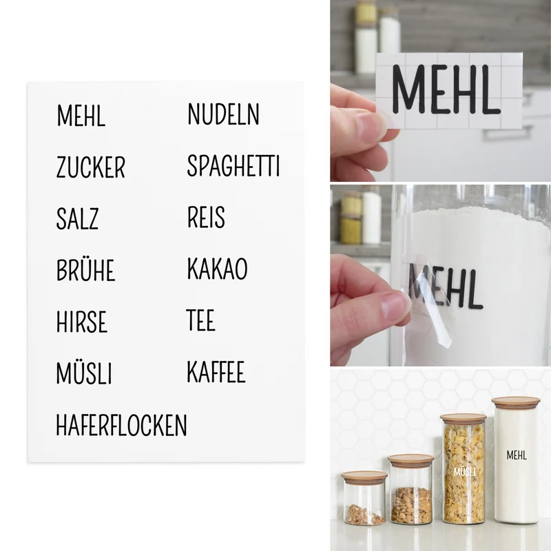 13 Etiketten, Aufkleber, Beschriftung für Vorratsgläser, spülmaschinengeeignet