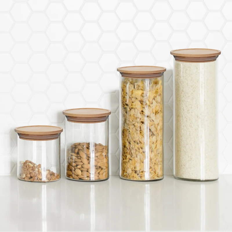 Vorratsgläser mit Holzdeckel, stapelbar, Starter-Set mit 4 Gläsern