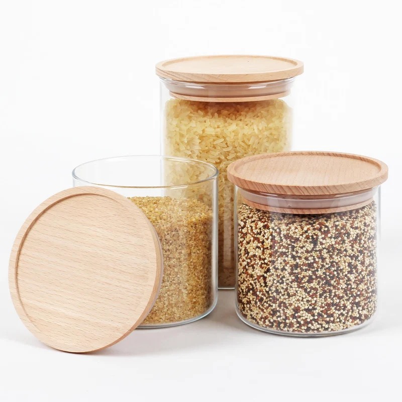 Vorratsgläser Starter-Set, 6 Gläser mit Holzdeckel, stapelbar