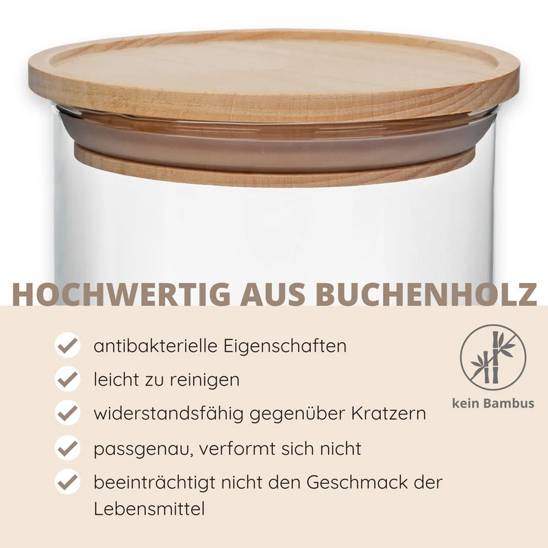 Vorratsgläser Starter-Set, 6 Gläser mit Holzdeckel, stapelbar