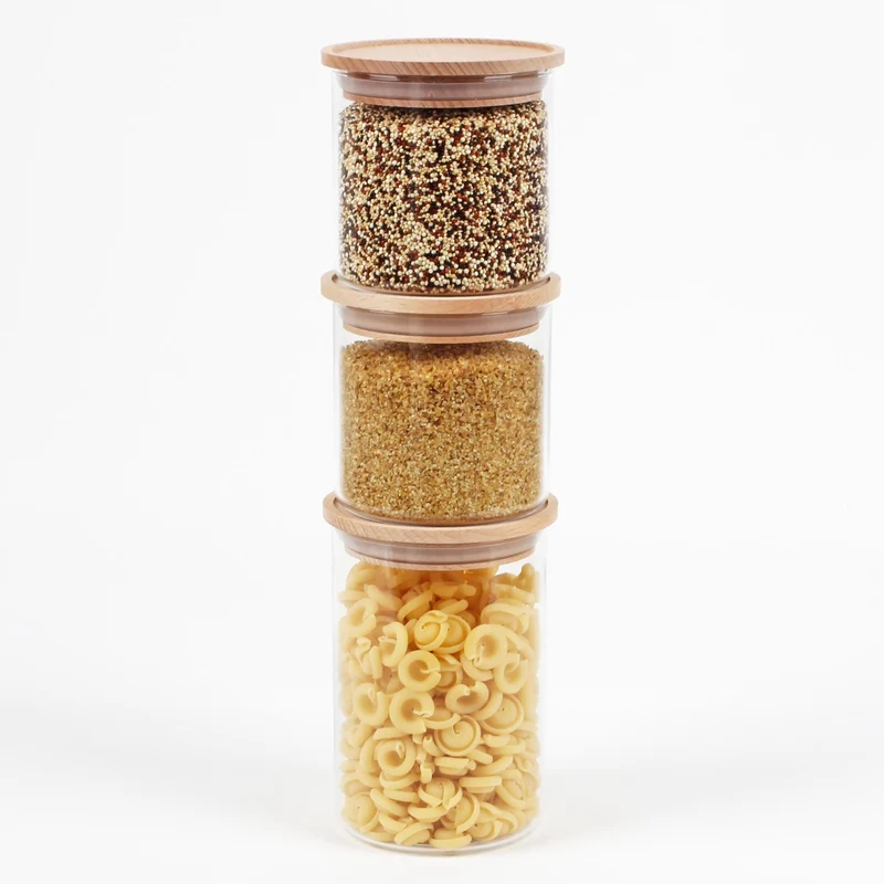 Vorratsgläser Starter-Set, 8 Gläser mit Holzdeckel, stapelbar