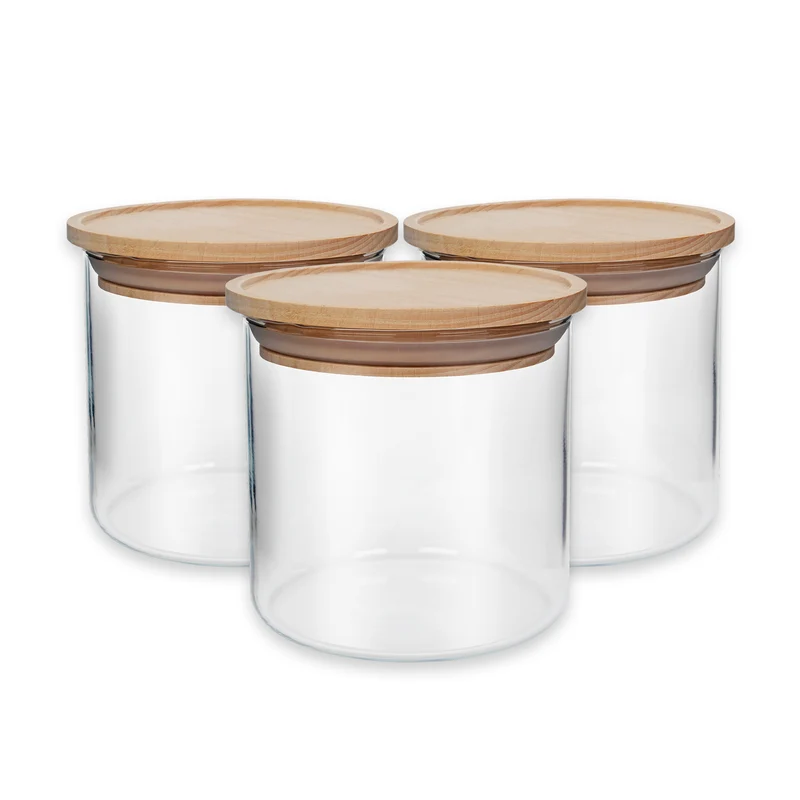 Vorratsgläser Set mit Holzdeckel, stapelbar, 560 ml