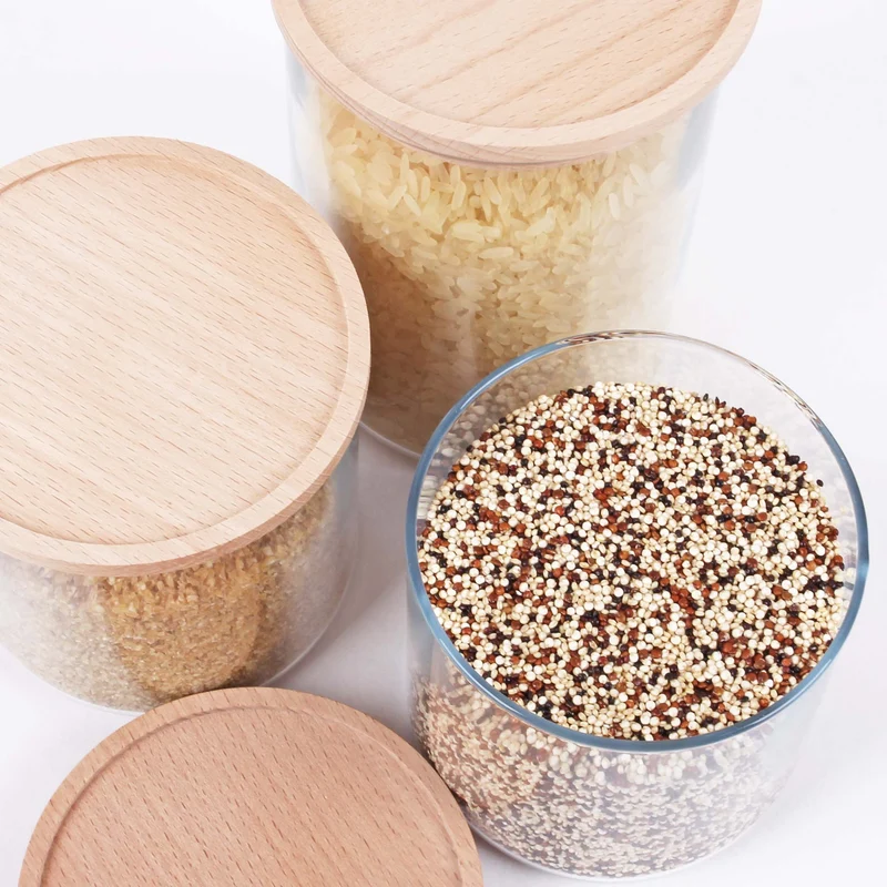 Vorratsgläser Set mit Holzdeckel, stapelbar, 560 ml