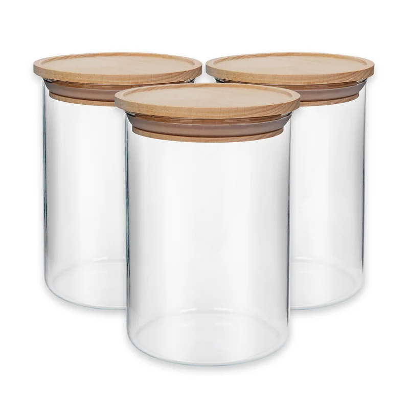 Vorratsgläser Set mit Holzdeckel, stapelbar, 900 ml