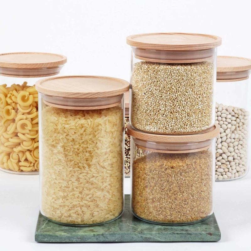 Vorratsgläser Set mit Holzdeckel, stapelbar, 900 ml