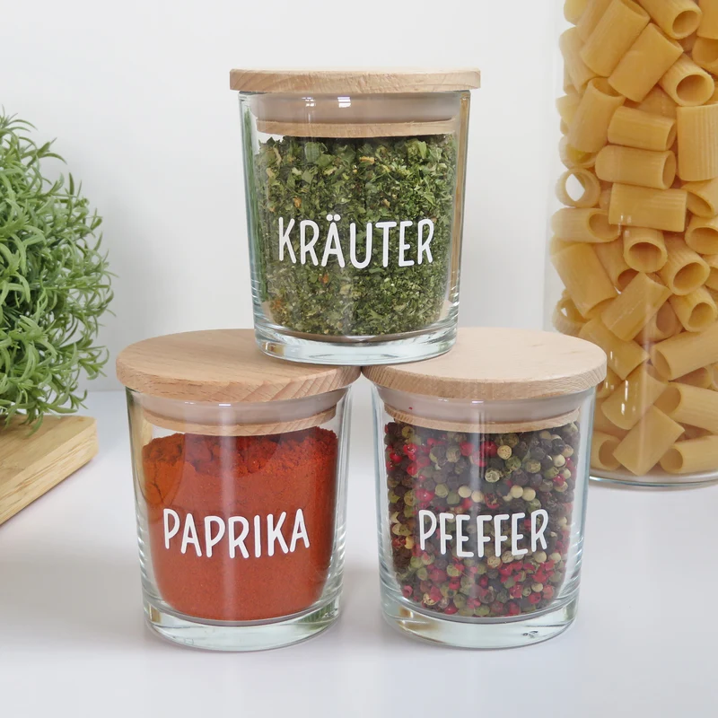 Gewürzgläser Set mit Holzdeckel, 200 ml