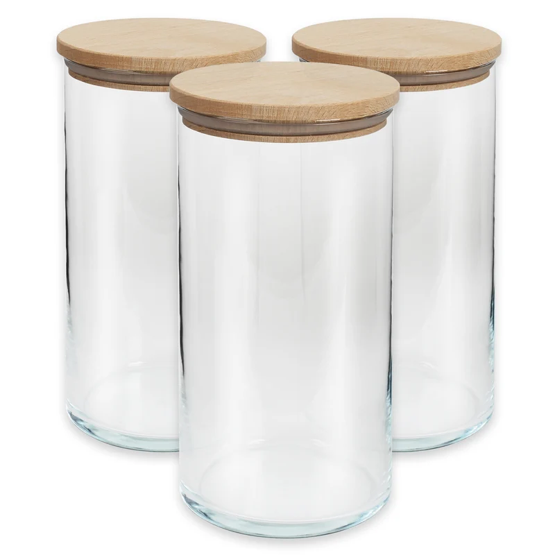 Aufbewahrungsgläser Set mit Holzdeckel, 1210 ml