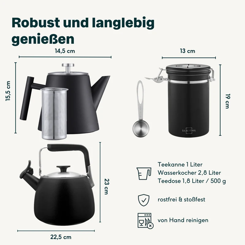 Teekanne mit Wasserkessel & Aufbewahrungsdose Set