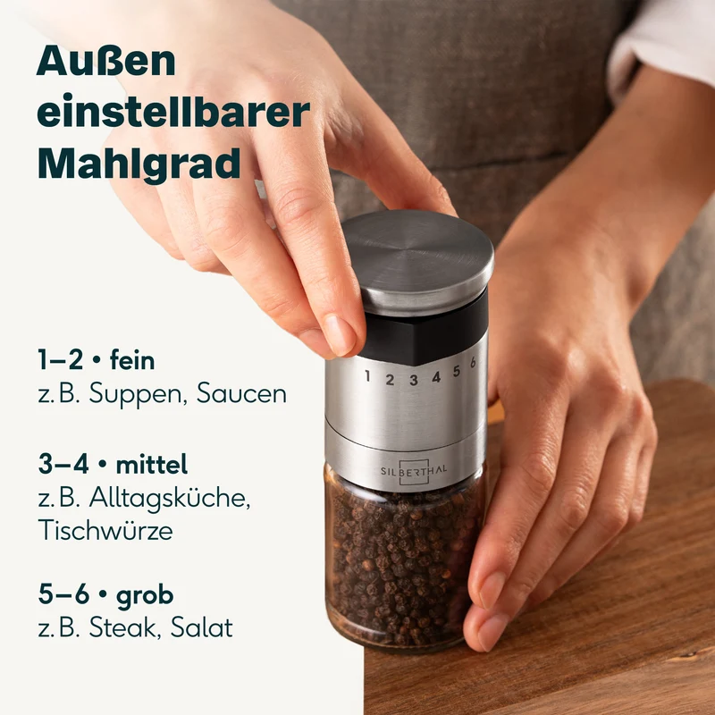 Gewürzmühlen mit Einstellring mit Muskatmühle Set
