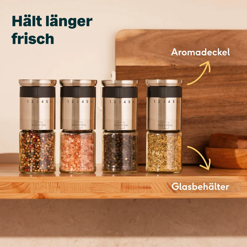 Gewürzmühlen mit Einstellring mit Muskatmühle Set