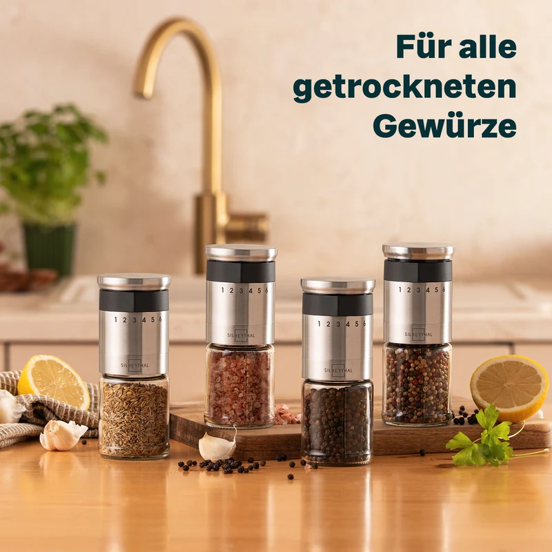 Gewürzmühlen mit Einstellring mit Muskatmühle Set