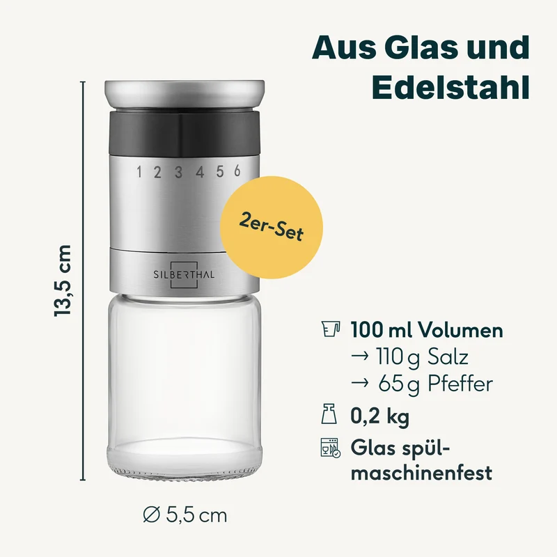 Gewürzmühlen mit Einstellring mit Muskatmühle Set