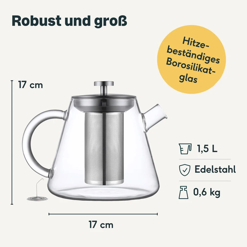 Teekanne Glas mit Sieb - 1,5 Liter