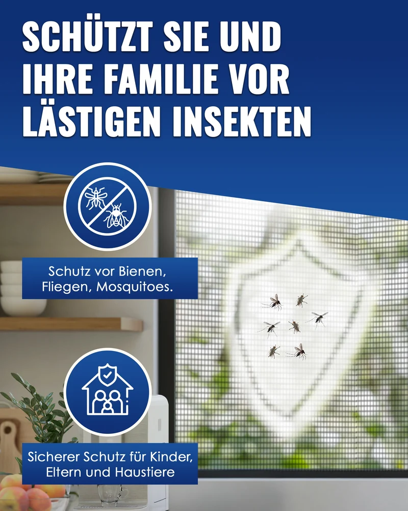 PIC Fliegengitter 130x150 cm Schwarz 3er Set – ohne Bohren, Mückenschutz | Ohne Bohren, waschbar und wiederverwendbar, Mückenschutz gegen Mücken und Fliegen