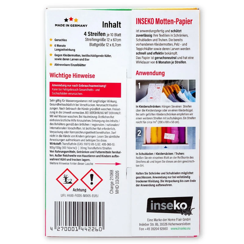 80x inseko Mottenpapier
