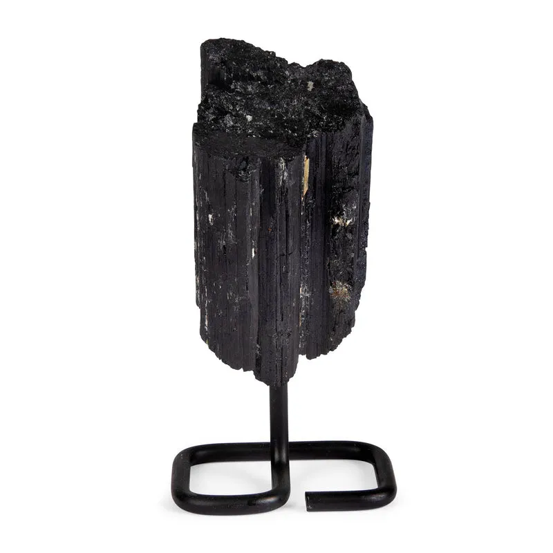 Black Tourmaline on Metal Base – Raw Crystal Display Specimen