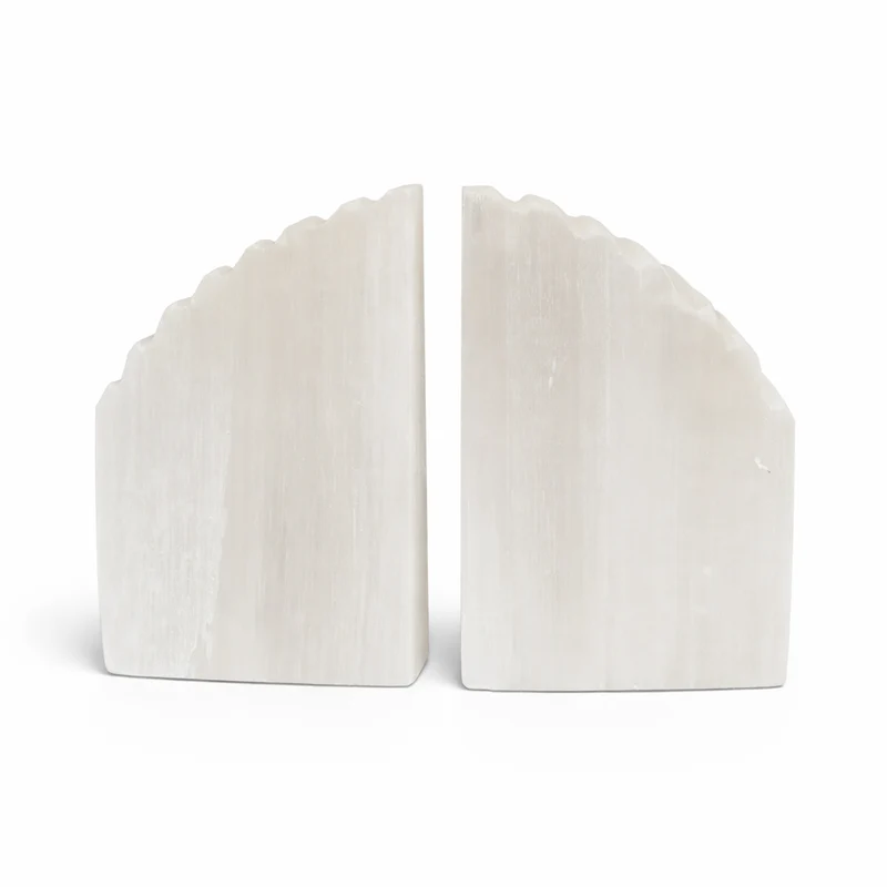 Selenite Natural Edge Bookends – Polished & Raw Crystal Pair