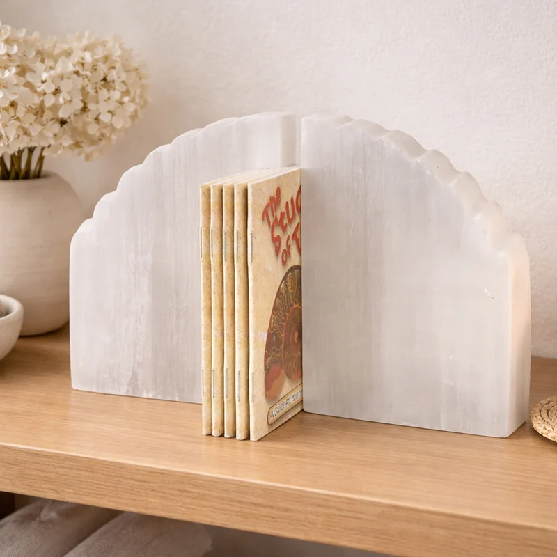 Selenite Natural Edge Bookends – Polished & Raw Crystal Pair