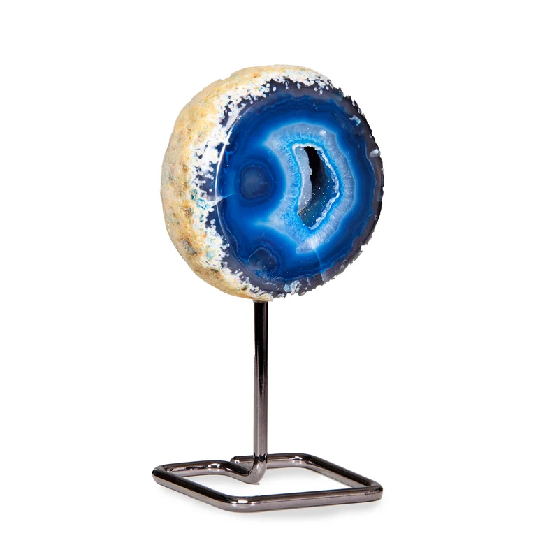 Blue Agate Geode on Metal Base | Brazilian Crystal Display Piece
