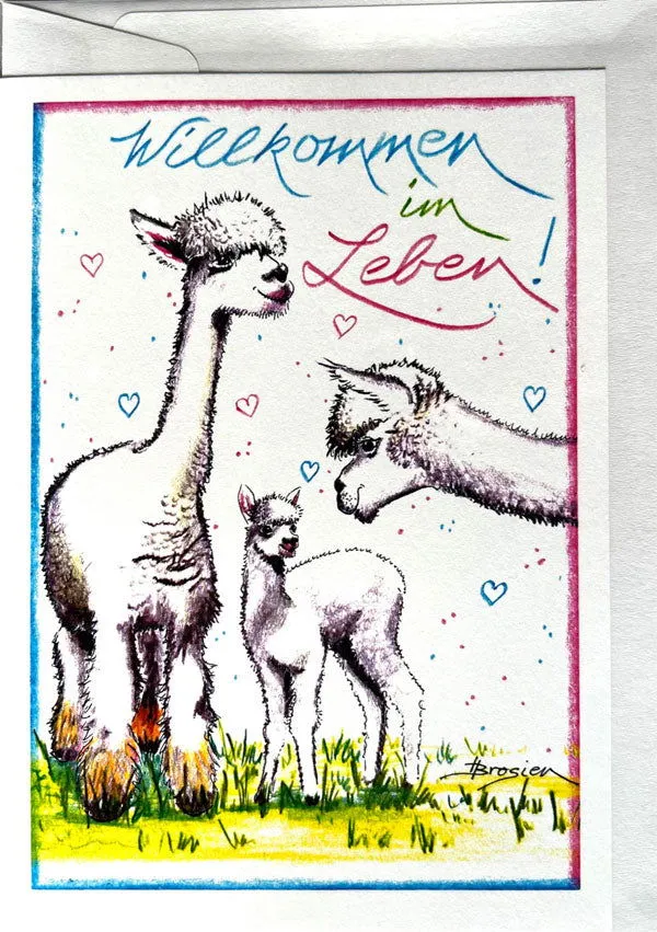 Willkommen im Leben! - Alpaka Geburtstagskarten von Heidemarie Brosien