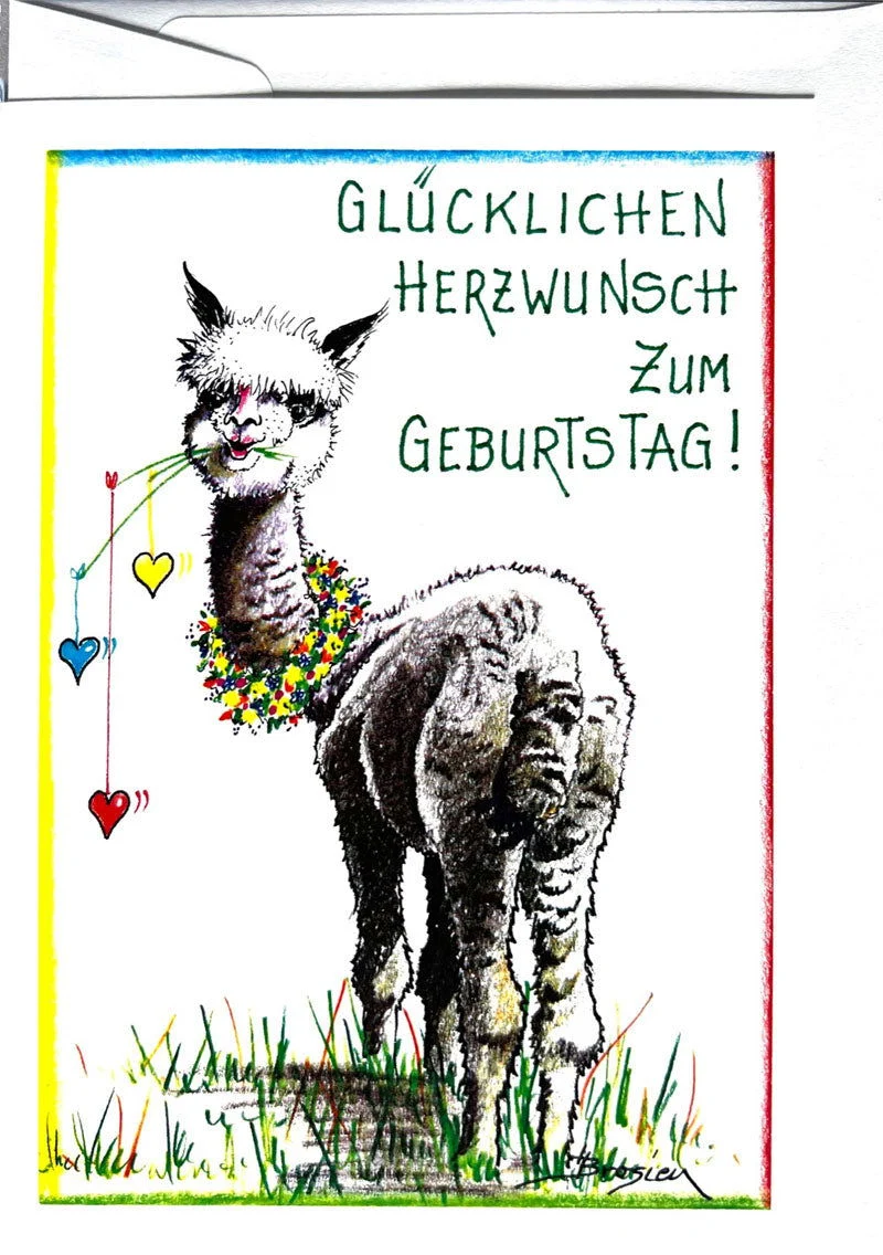 Glücklichen Herzwunsch - Alpaka Geburtstagskarten von Heidemarie Brosien
