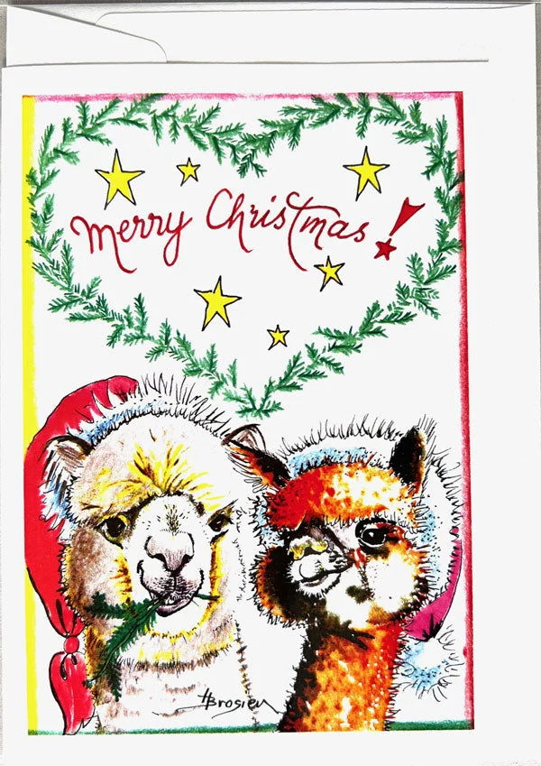 Merry Christmas! - Alpaka Weihnachtskarte von Heidemarie Brosien