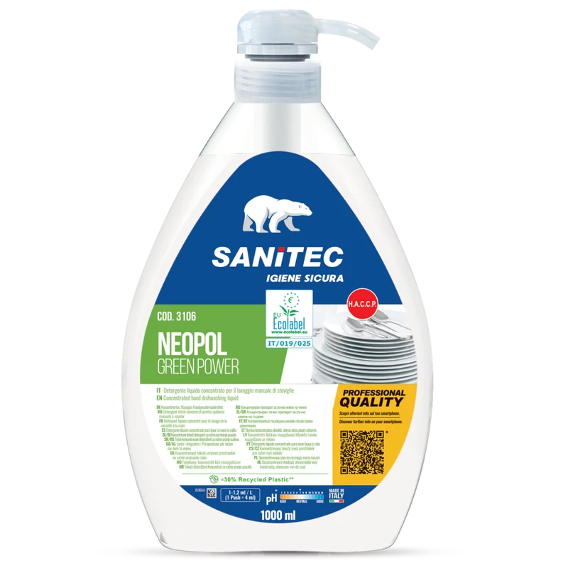 Detergente Ecolabel per lavaggio manuale stoviglie Sanitec Neopol Green Power 6x1 litro DISPONIBILE IN 7 GIORNI LAVORATIVI