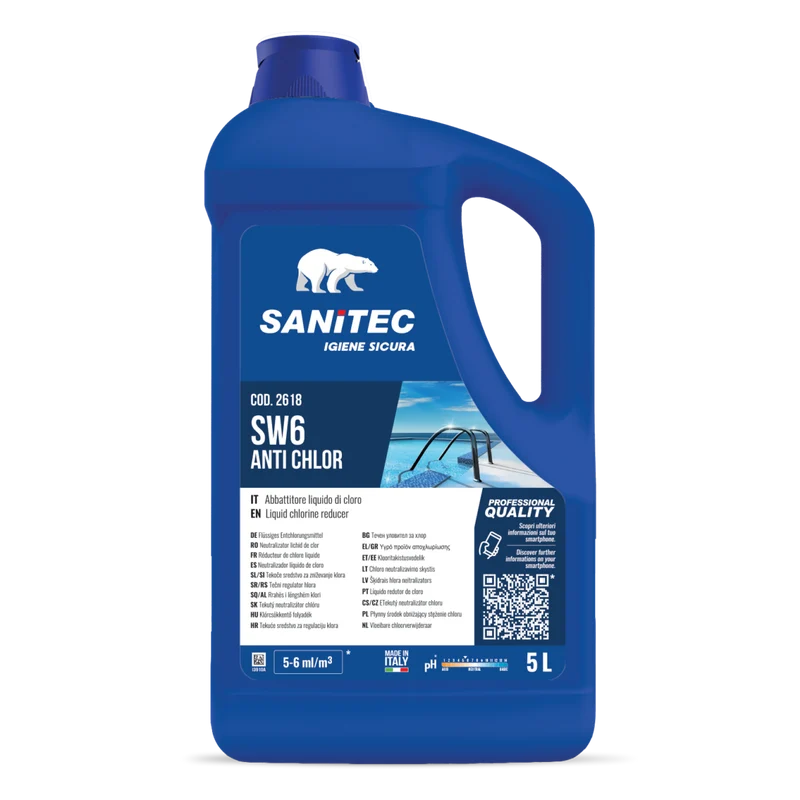 Abbattitore di cloro per piscine Sanitec SW6 Anti-Chlor 5 litri DISPONIBILE IN 7 GIORNI LAVORATIVI