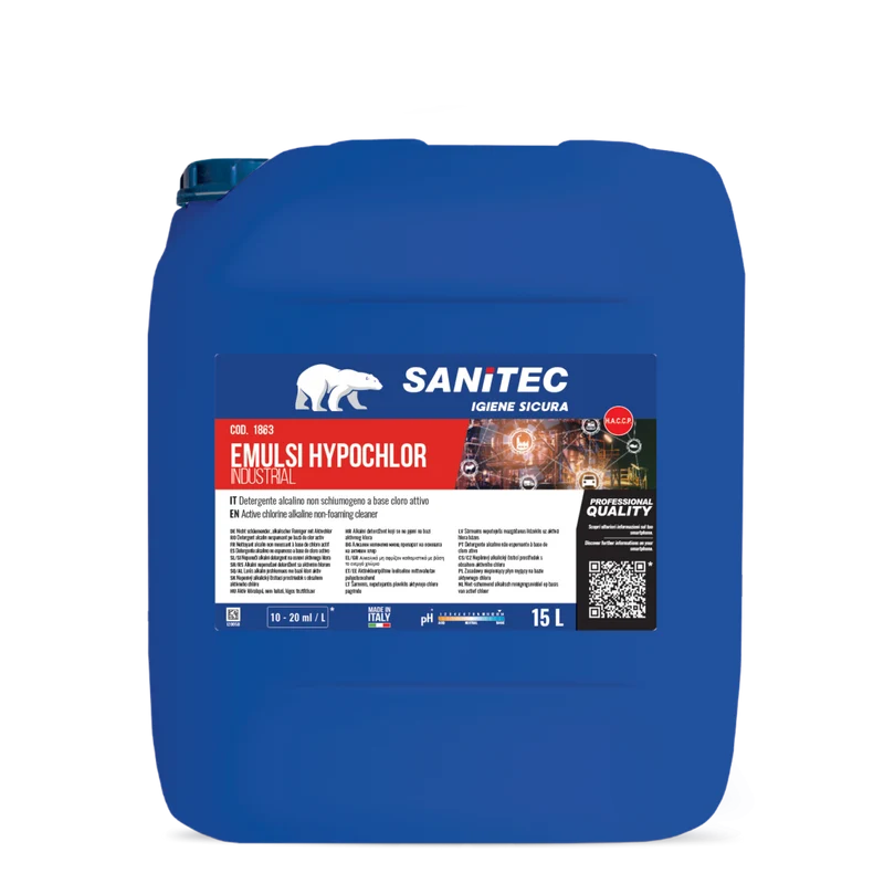 Detergente alcalino clorinato non schiumogeno Sanitec Emulsi-Hypochlor 15 litri DISPONIBILE IN 7 GIORNI LAVORATIVI