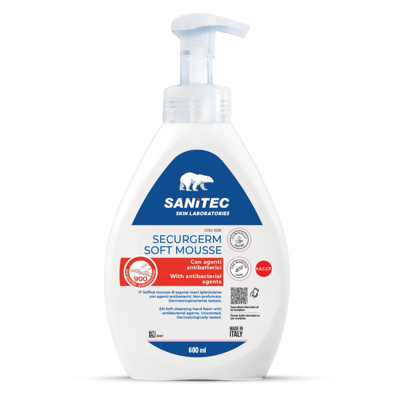 Sapone in mousse igienizzante mani Sanitec Securgerm Soft Mousse 600 ml DISPONIBILE IN 7 GIORNI LAVORATIVI