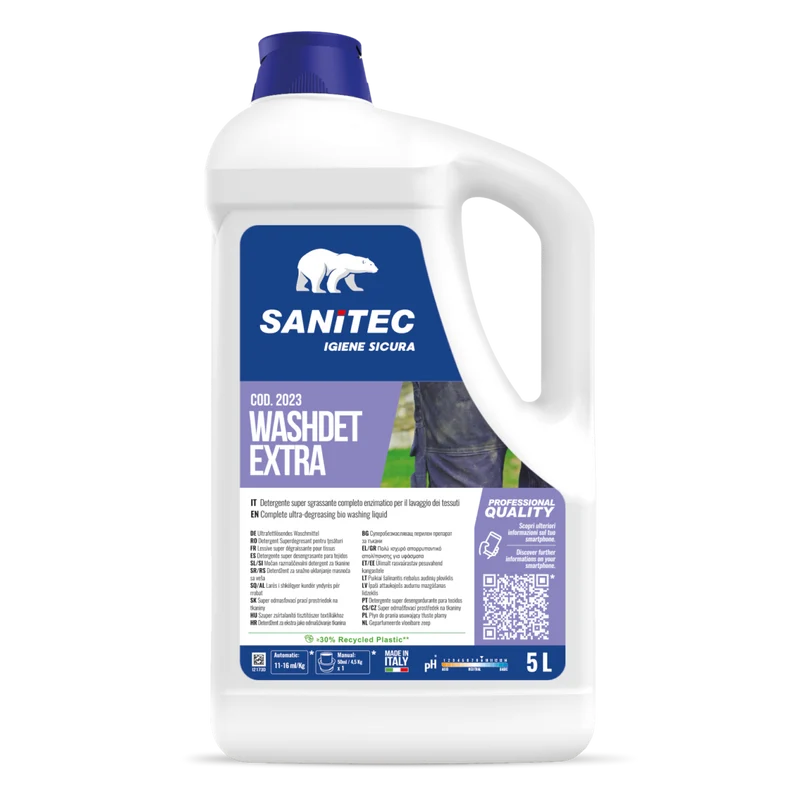 Detergente sgrassante per bucato Sanitec Washdet Extra 5 litri DISPONIBILE IN 7 GIORNI LAVORATIVI