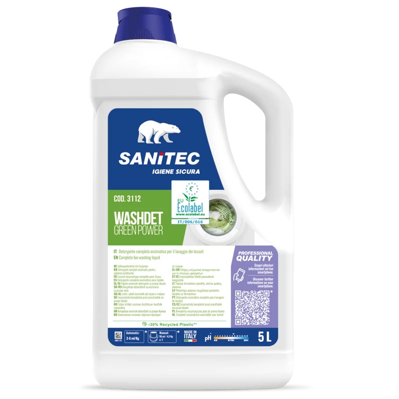 Detergente Ecolabel per bucato Sanitec Washdet Green Power 5 litri DISPONIBILE IN 7 GIORNI LAVORATIVI