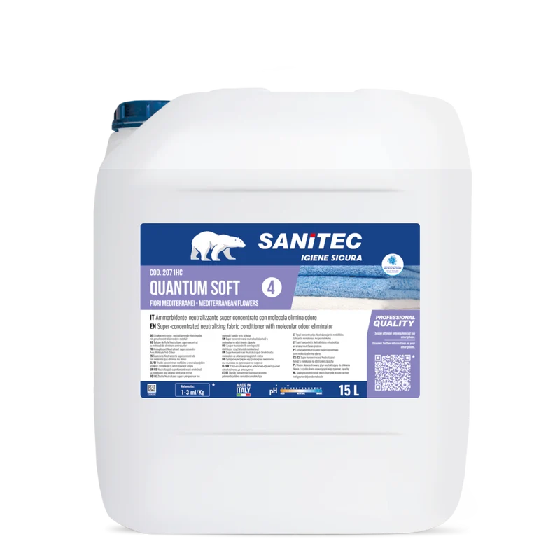 Ammorbidente concentrato per lavanderia Sanitec Quantum Soft Fiori Mediterranei 15 litri DISPONIBILE IN 7 GIORNI LAVORATIVI