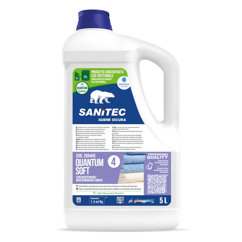Ammorbidente concentrato per lavanderia Sanitec Quantum Soft Fiori Mediterranei 2x5 litri DISPONIBILE IN 7 GIORNI LAVORATIVI