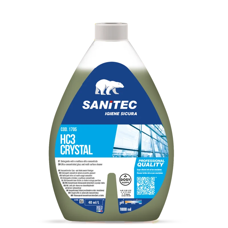 Detergente ultraconcentrato per vetri Sanitec HC3 Crystal 1 litro DISPONIBILE IN 7 GIORNI LAVORATIVI