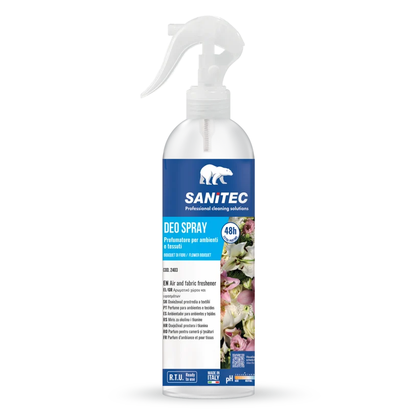 Profumatore spray per ambienti e tessuti Sanitec Deo Spray Bouquet di Fiori 300 ml DISPONIBILE IN 7 GIORNI LAVORATIVI