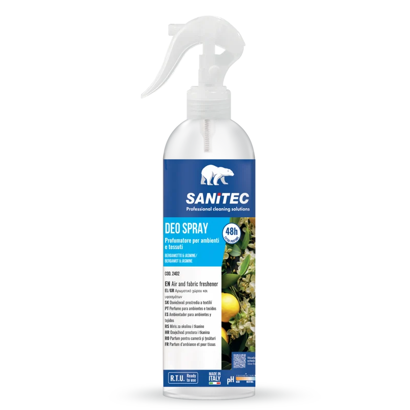 Profumatore spray per ambienti e tessuti Sanitec Deo Spray Bergamotto & Jasmine 12x300 ml DISPONIBILE IN 7 GIORNI LAVORATIVI