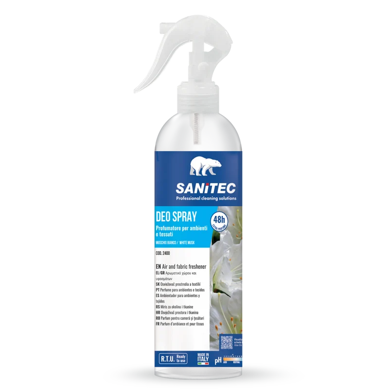 Profumatore spray per ambienti e tessuti Sanitec Deo Spray Muschio Bianco 300 ml DISPONIBILE IN 7 GIORNI LAVORATIVI