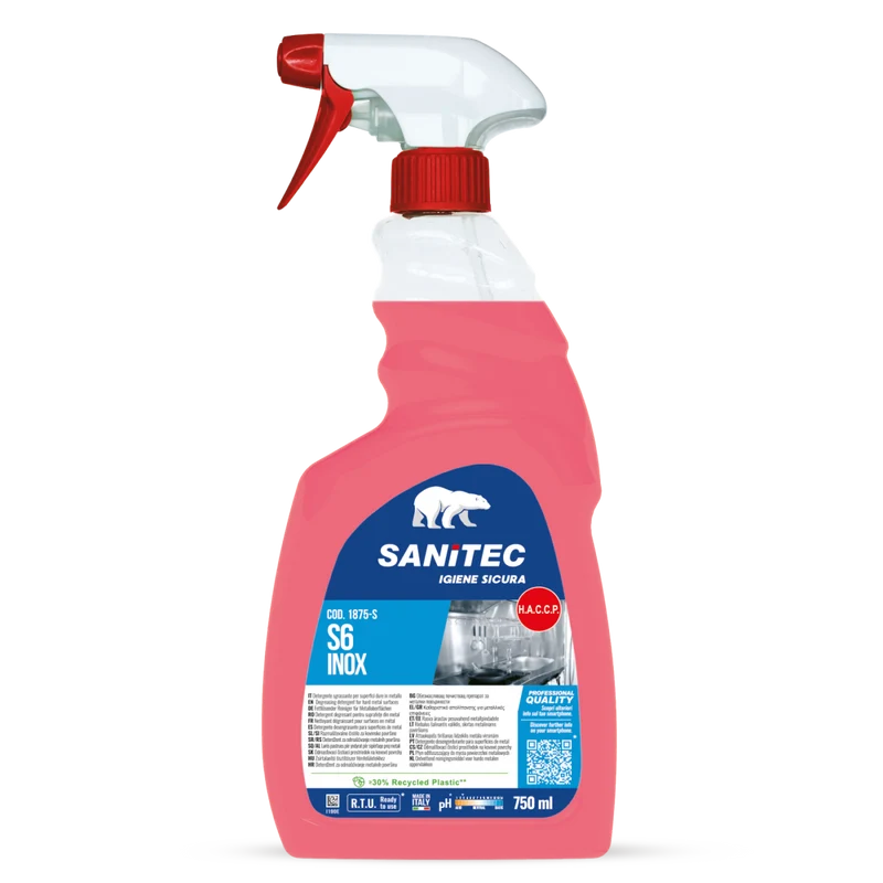 Sgrassatore per superfici in acciaio Sanitec S6 Inox 750 ml DISPONIBILE IN 7 GIORNI LAVORATIVI