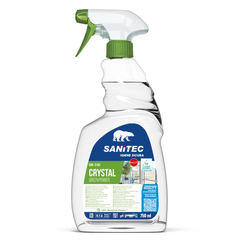 Detergente Ecolabel per vetri e specchi Sanitec Crystal Green Power 750 ml DISPONIBILE IN 7 GIORNI LAVORATIVI