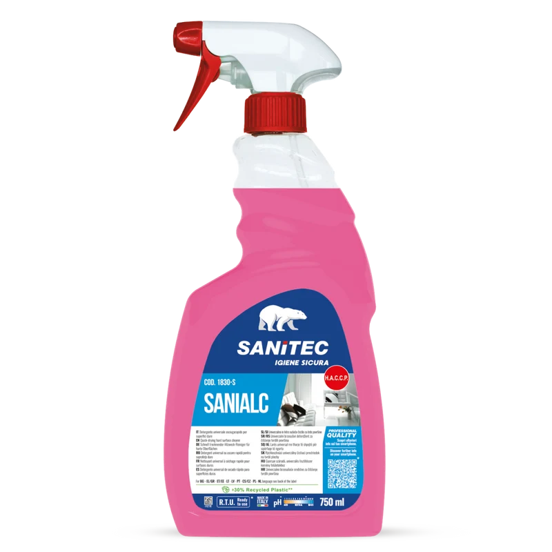 Detergente alcolico asciugarapido per pavimenti e superfici Sanitec Sanialc 6x750 ml DISPONIBILE IN 7 GIORNI LAVORATIVI