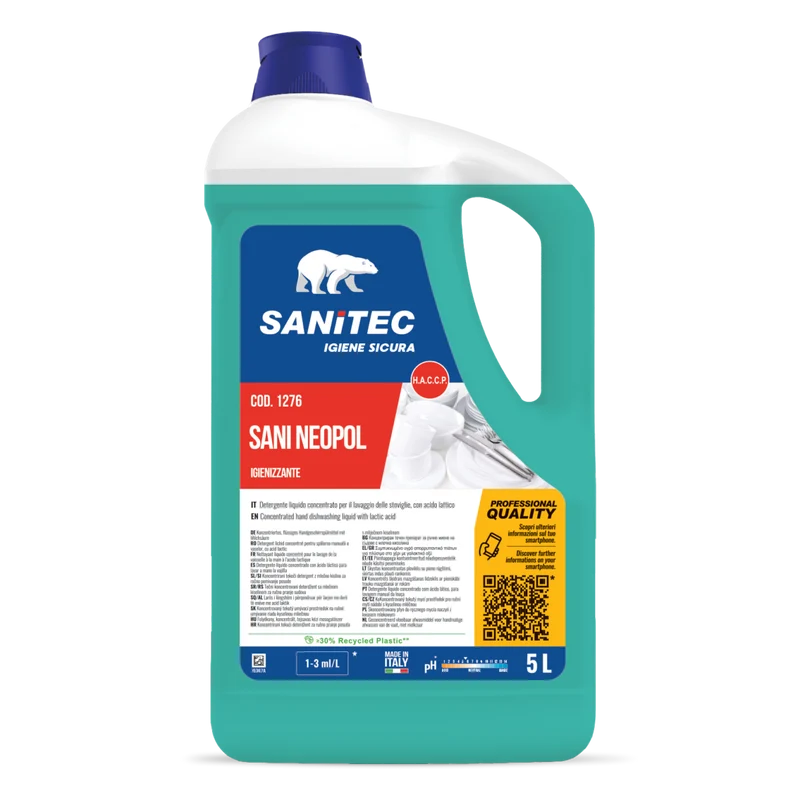 Detergente igienizzante per lavaggio manuale stoviglie Sanitec Sani Neopol 5 litri DISPONIBILE IN 7 GIORNI LAVORATIVI