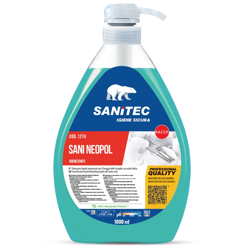Detergente igienizzante per lavaggio manuale stoviglie Sanitec Sani Neopol 6x1 litro DISPONIBILE IN 7 GIORNI LAVORATIVI