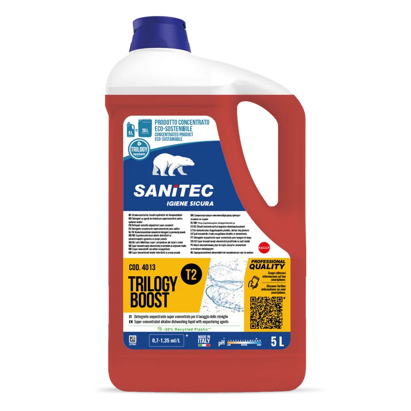 Sequestrante concentrato per lavastoviglie Sanitec Trilogy Boost T2 5 litri DISPONIBILE IN 7 GIORNI LAVORATIVI