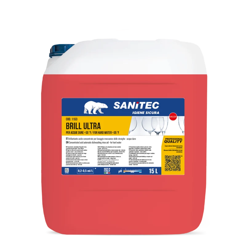 Brillantante per lavastoviglie acque dure Sanitec Brill Ultra 15 litri DISPONIBILE IN 7 GIORNI LAVORATIVI
