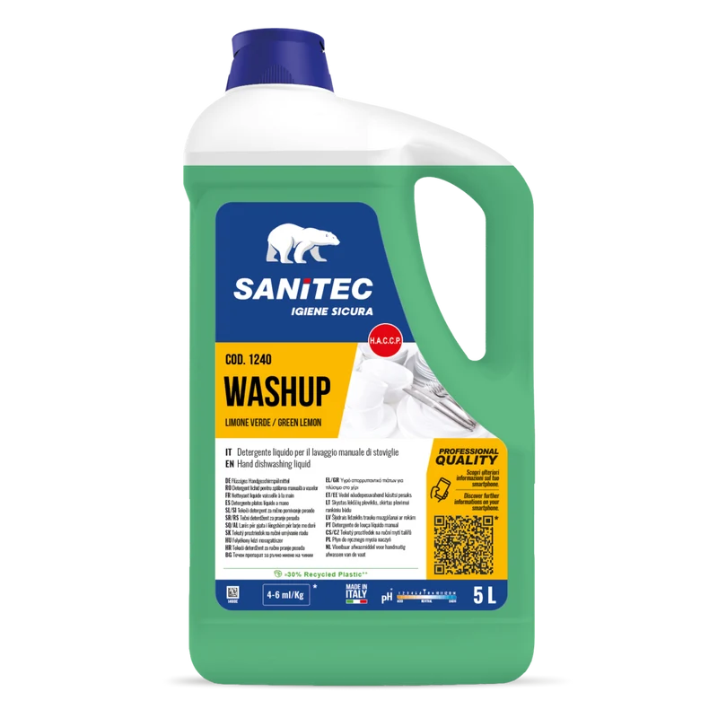 Detergente per lavaggio manuale stoviglie Sanitec Washup Limone Verde 5 lt