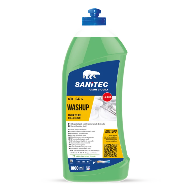 Detergente per lavaggio manuale stoviglie Sanitec Washup Limone Verde 1 litro
