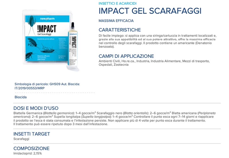 Insetticida gel per blatte e scarafaggi Newpharm IMPACT GEL SCARAFAGGI - Cartuccia da 35 gr