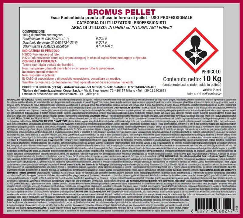 Esca derattizzante per topi e ratti Copyr Bromus Pellet 10 kg